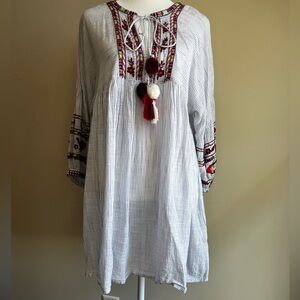 Zara Women’s Medium Striped Tunic with Multicolor Embroidered Accents